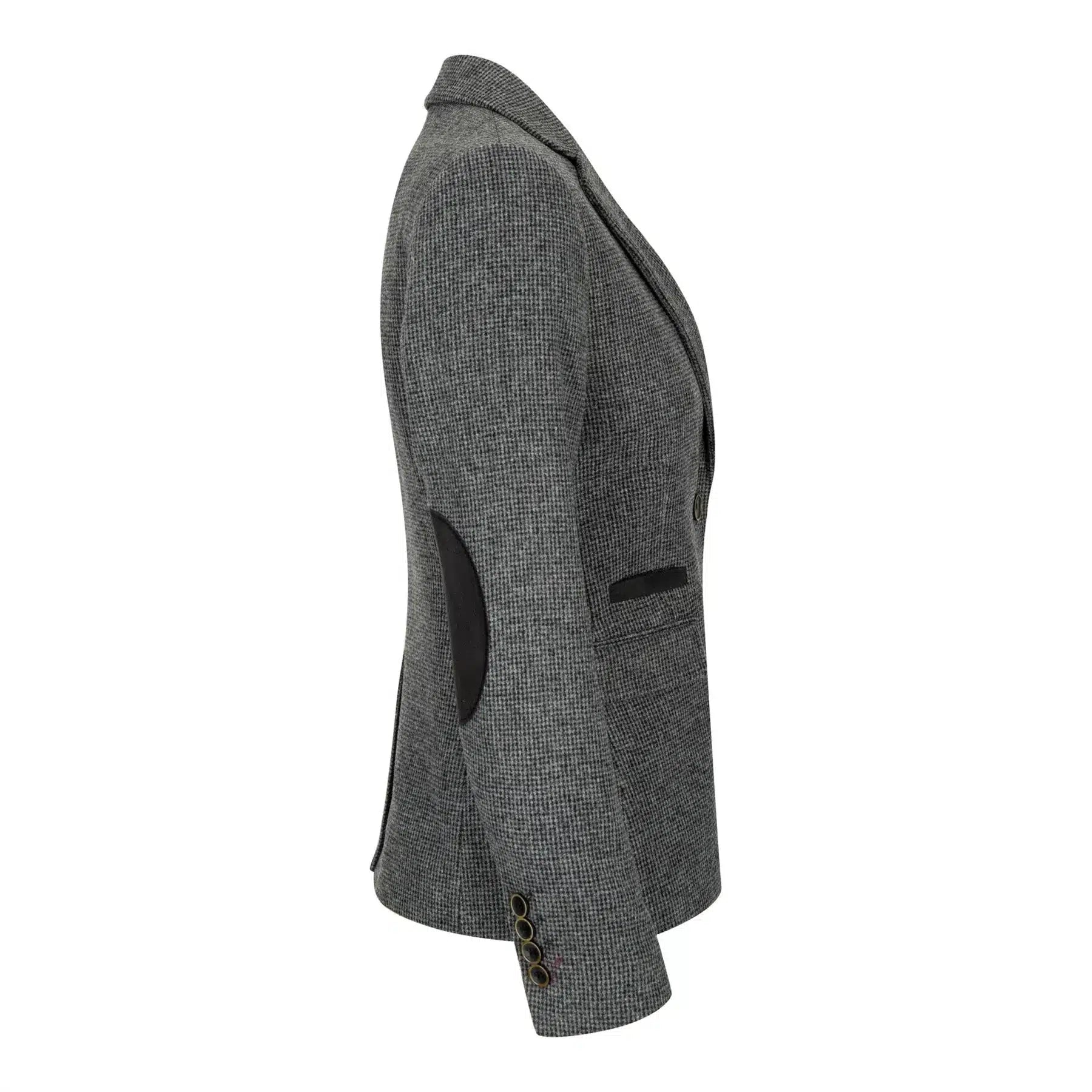 Naisten harmaa tweed-bleiseri kalanruotokuviolla, 1920-luvun huippumalli, mittatilaustyönä tehty istuvuus, vintage retro