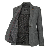 Naisten harmaa tweed-bleiseri kalanruotokuviolla, 1920-luvun huippumalli, mittatilaustyönä tehty istuvuus, vintage retro