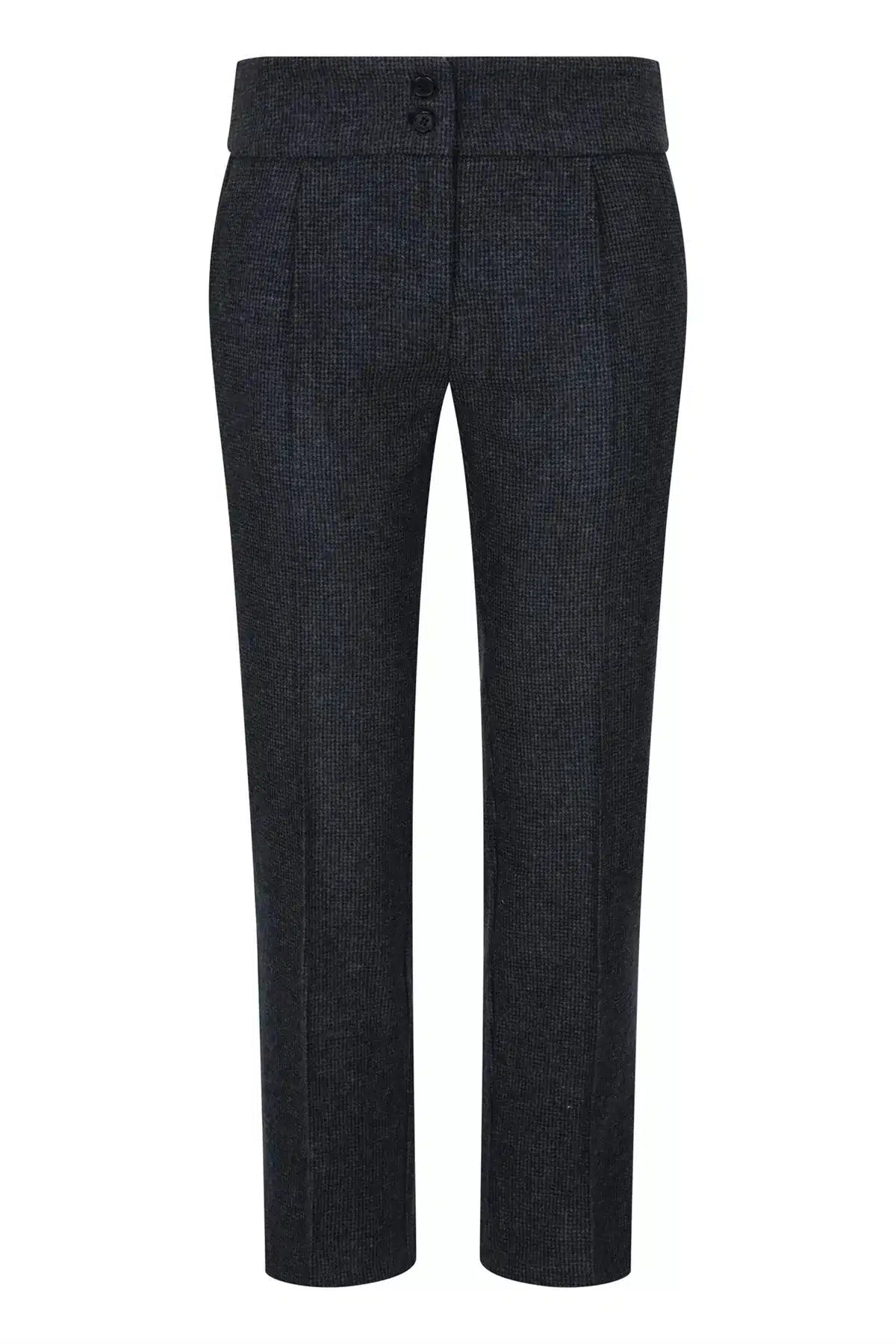 Naisten harmaat tweed-kalanruotokuvioiset housut, 1920-luvun huippumalli, mittatilaustyönä tehty istuvuus, vintage retro