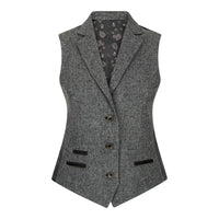 Naisten harmaa tweed-liivi kalanruotokuviolla, 1920-luvun huippumalli, mittatilaustyönä tehty, vintage retro