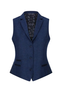 Naisten tweed-kalanruotokuvioinen liivi, tummansininen, 1920-luvun vintage-klassikko, Gatsby-huivit