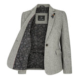 wsn03 - Naisten harmaa tweed-bleiseri, Elow Patch -kuvio, Peaky 1920s