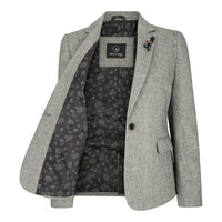 wsn03 - Naisten harmaa tweed-bleiseri, Elow Patch -kuvio, Peaky 1920s