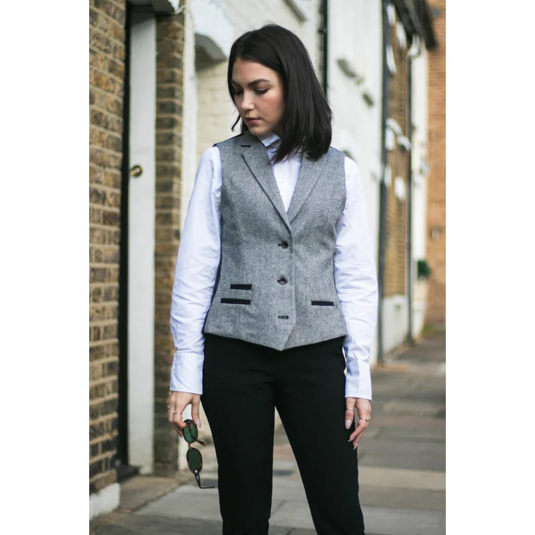 wsn03 - Naisten harmaa tweed-bleiseri, Elow Patch -kuvio, Peaky 1920s