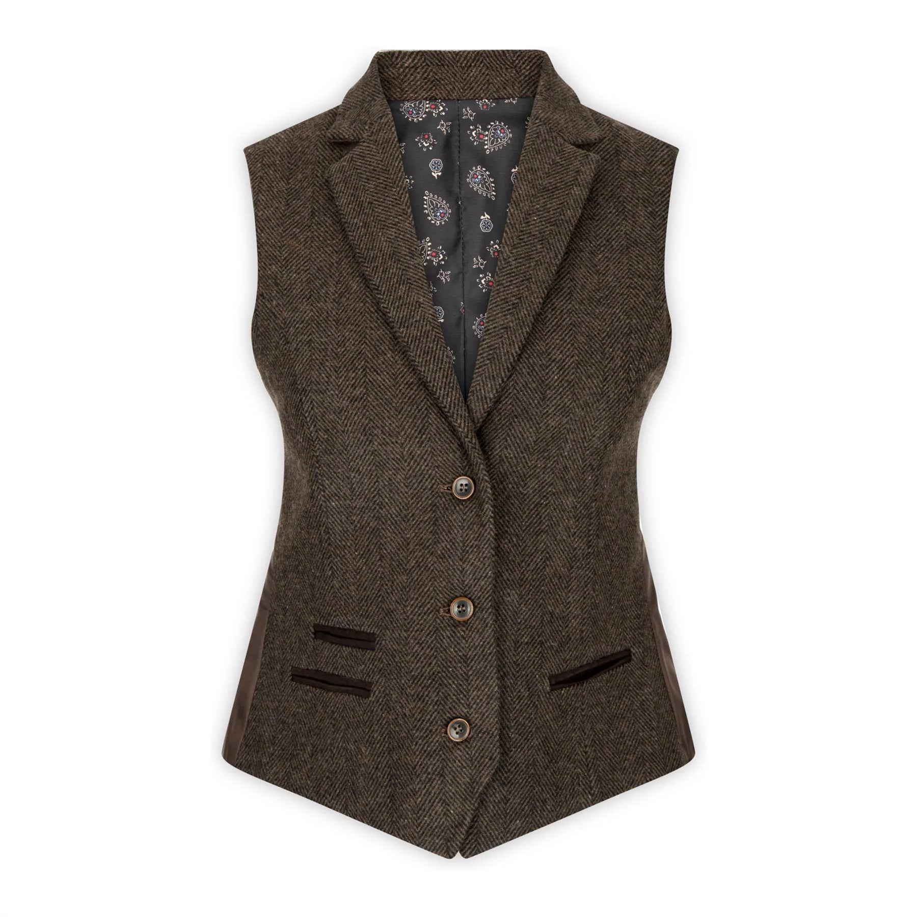 Naisten tweed-kalanruotokuvioinen liivi, ruskea, 1920-luvun vintage-räätälöity, klassinen ja tyylikäs