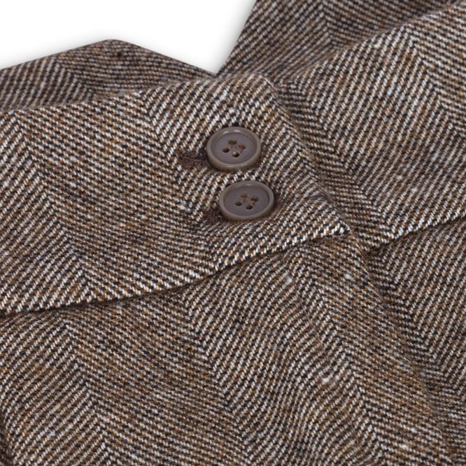 Naisten tweedhousut 1920-luvun vintage-blinders-kuviolla, ruskean kalanruotokuviolla, mittatilaustyönä tehty istuvuus